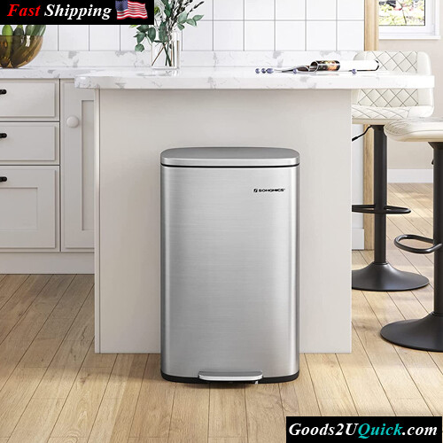 13 Gallon Trash Can, Stainless Steel Kitchen Garbage Can, Recycling or Waste Bin, Soft Close, Step-On Pedal