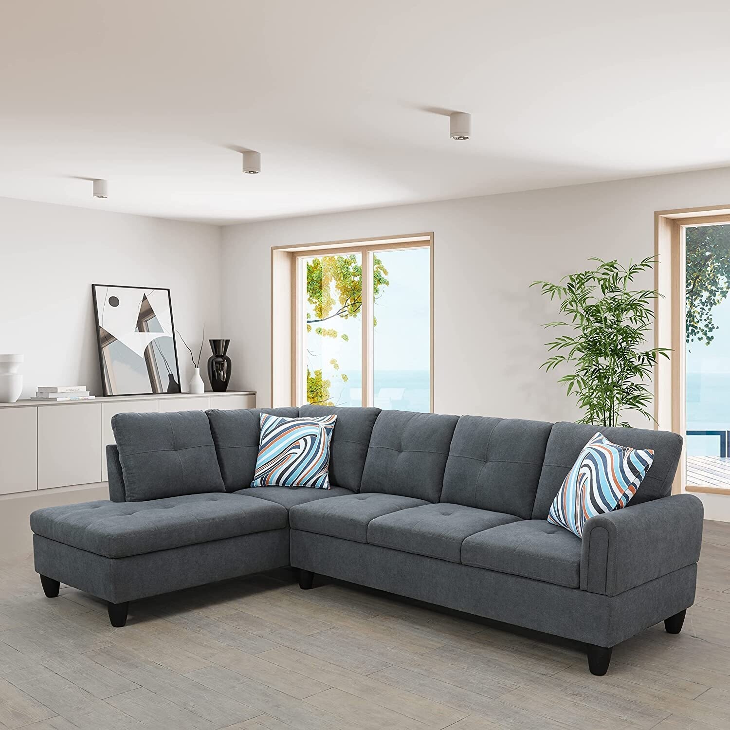 Easy Home Living Andes Sectional, Grey Condo Small House Furniture