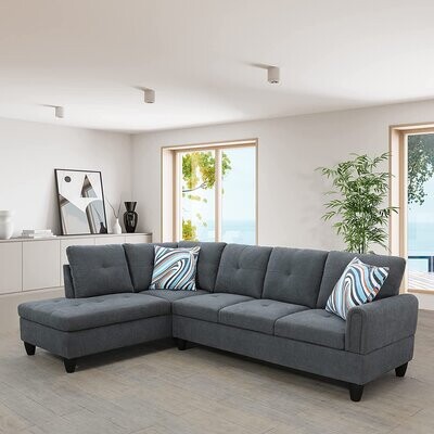 Easy Home Living Andes Sectional, Grey Condo Small House Furniture