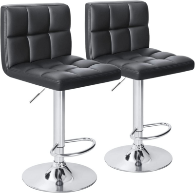 Modern Bar Stool Set of 2 Height Adjustable Counter Height Swivel PU Leather Hydraulic