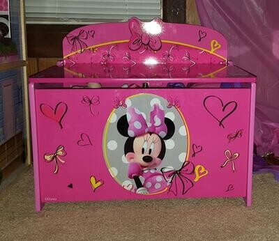 Child Storage Organizer Toys Chest Disney Minnie Mouse Deluxe Wood Toy Box