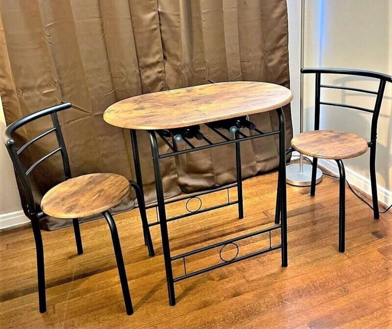 Vintage set of 3 Wood &amp; Metal Kitchen Dining Set w/ Wine Rack