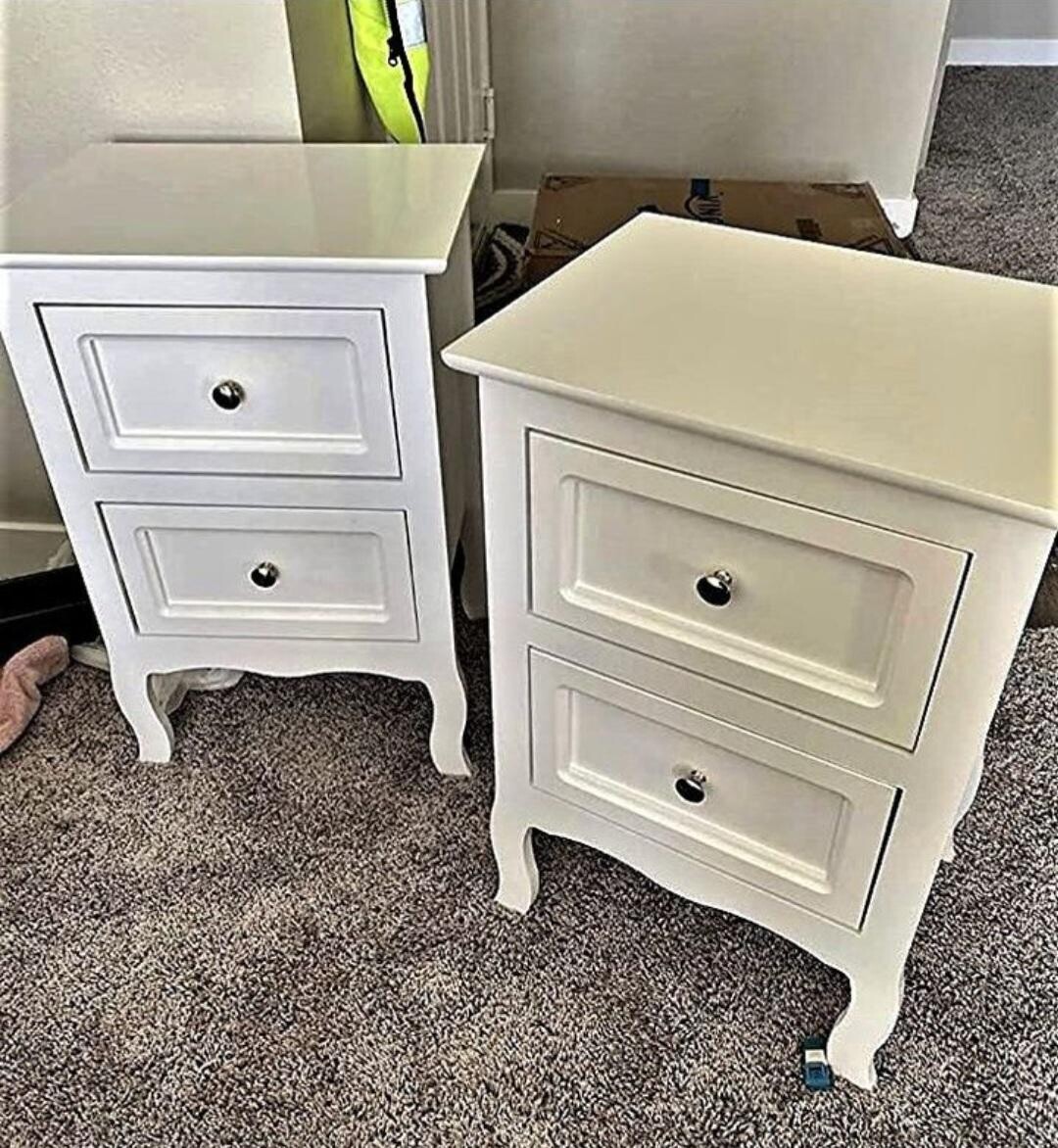 Cute (set of 2) Wooden Nightstands End Table w/ Deep Slide Glide