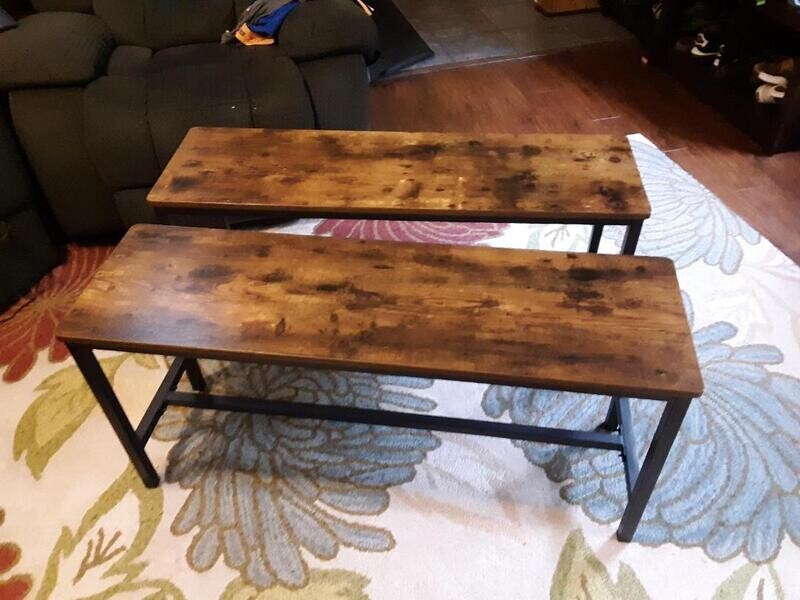 Pair of 2 Dining Benches, Industrial Style Indoor Benches