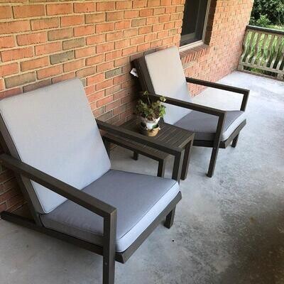 Outdoor Bistro 3 Piece Seating Adirondack Wood with Cushions and Table