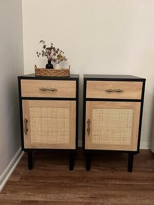 Rattan Nightstand Set of 2, End Table Rattan Bedside
