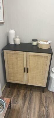 Rattan Cupboard Console Table, Accent Cabinet Sideboard Buffet Cabinet, Kitchen Storage