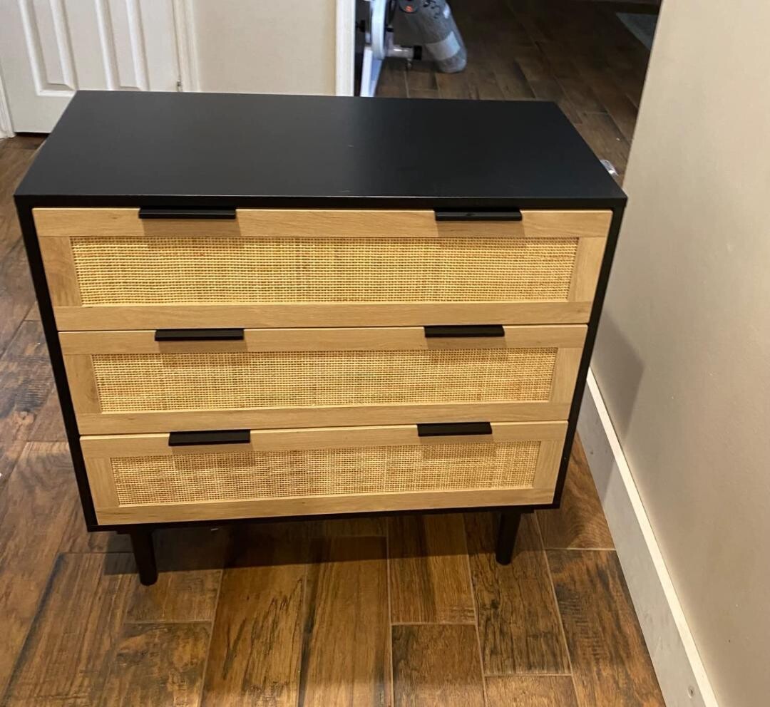 Rattan 3 Drawer Dresser Closet Dressers Chest of Drawers Bedroom Hallway, Living Room