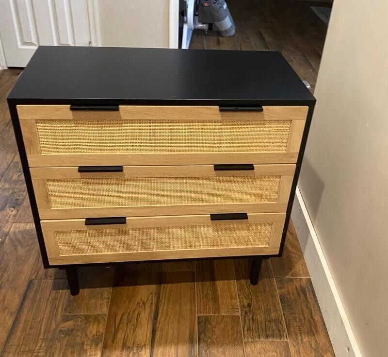 Rattan 3 Drawer Dresser Closet Dressers Chest of Drawers Bedroom Hallway, Living Room