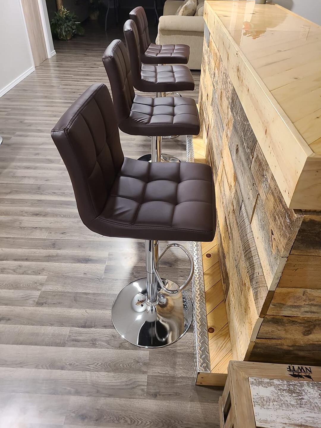 (Set of 4) - Brown - Kitchen Modern Swivel Adjustable PU leather 30 inch Bar Stools for kitchen islands