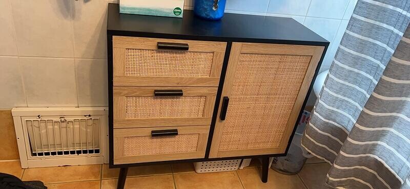 Rattan Mid Century Storage Cabinet for Living Room, Bedroom, Hallway, Home Office