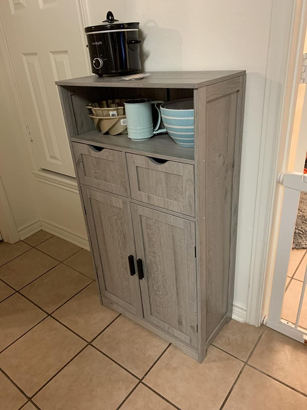 Farmhouse Large Gray Storage Cabinet Cupboard, Floor Cabinet for Living Room, Bedroom, Kitchen, Home Office