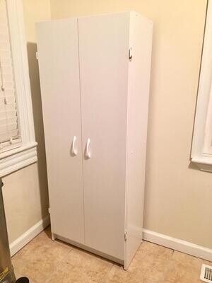 White Wood Large Cupboard Pantry Cabinet with shelves and 2 large doors Storage Kitchen, Laundry, or Utility Room