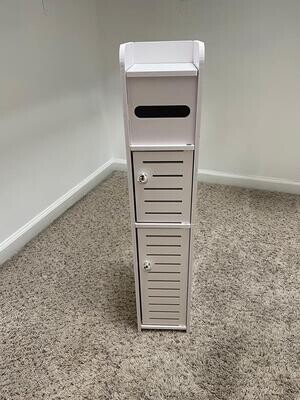 Small storage cabinet for bathroom slim fit toilet paper holder with 2 Doors &amp; Shelves (White)