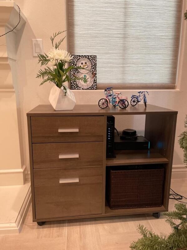 Gray Oak Mobile Lateral File Cabinet with Printer Stand: Effortless Organization for Your Home Office