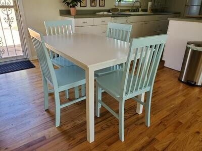 Contemporary 4-Person Dining Set: White and Sage Green Elegance for Small Living Spaces