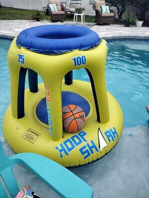 Sun-soaked Aquatic Basketball Challenge: Hoop Shark&#39;s Yellow/Blue Inflatable Set - Unleash Waterborne Competition and Jaw-dropping Trick Shots - The Epitome of Summer Entertainment