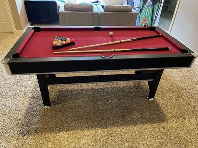 Versatile 6-ft Game Center: Pool Table and Table Tennis Combo in Sleek Black with Red Felt