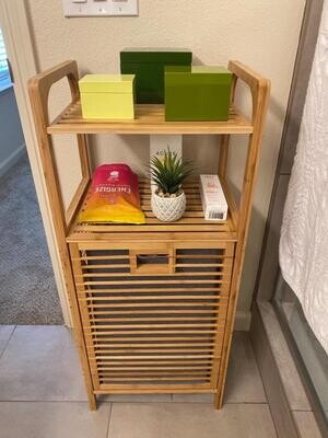 Premium Bamboo Laundry Hamper with Rack: 2-Tier Tilt Out Storage Basket Cabinet Organizer Shelf for Bathroom and Bedroom