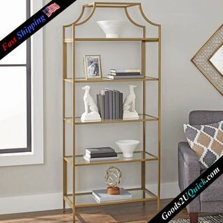 Enhance Your Home Decor with the Stunning Nola 5 Tier Etagere Bookcase Furniture in Gold Finish - 71&quot; Height