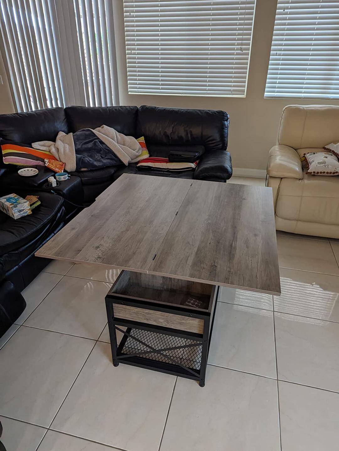 Multi-Function Lift Top Coffee Table - 43&quot; Small Grey Table with Storage for Living Room, Dining Reception Room