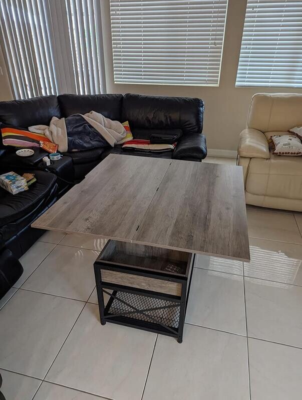 Multi-Function Lift Top Coffee Table - 43&quot; Small Grey Table with Storage for Living Room, Dining Reception Room