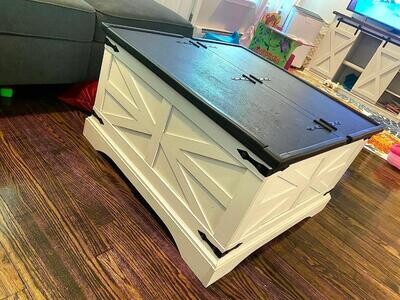 Rustic Farmhouse Coffee Table - Square Wood Center Table with Large Hidden Storage Compartment for Living Room, Hinged Lift Top for Easy Access, Home Décor in White