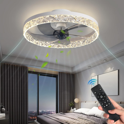 Dimmable Low Profile Ceiling Fan with Remote Control, Smart 3 Light Color Change and 6 Speed, White