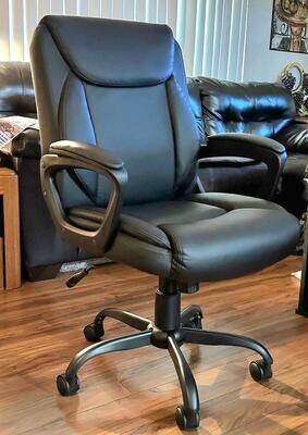 Comfortable and Stylish PU Padded Mid-Back Office Chair with Armrest - Ideal for Desk Work, 26&quot;D x 23.75&quot;W x 42&quot;H, Black
