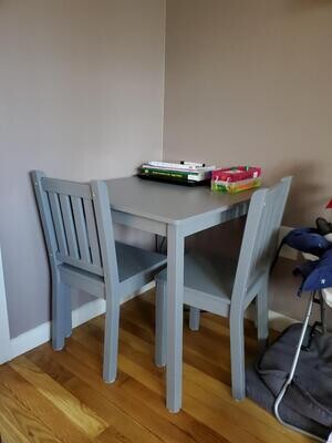 Modern Grey Wood Table and Chairs Set for Kids - Square Design for Playtime and Learning