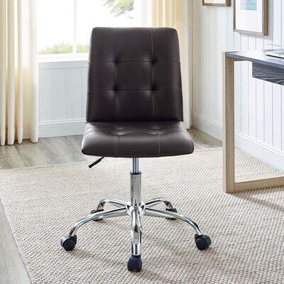 Prim Ribbed Armless Mid Back Swivel Conference Office Chair In Brown