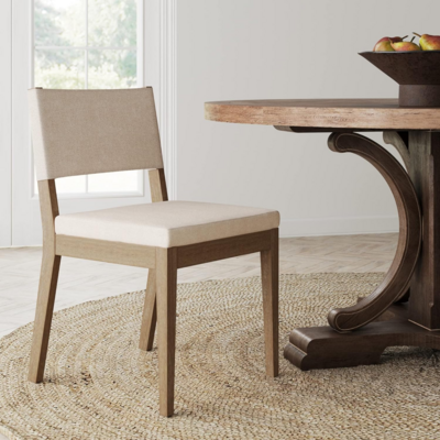 Linus Modern Upholstered Dining Chair with Solid Rubberwood Legs in a Wire-Natural Flax/Brown