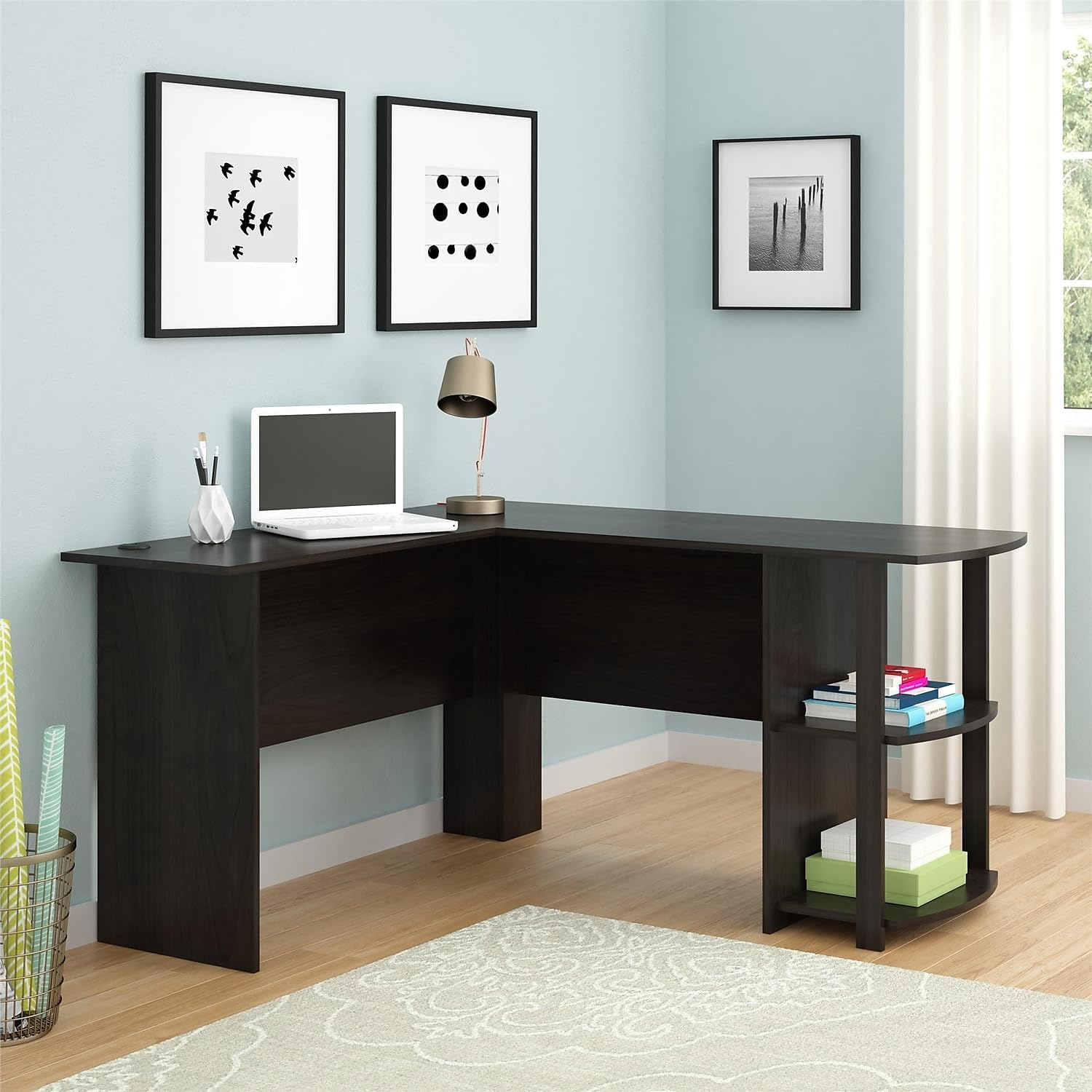 Dakota L-Shaped Desk with Bookshelves, Espresso