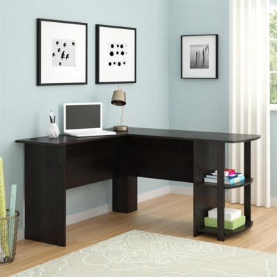 Dakota L-Shaped Desk with Bookshelves, Espresso