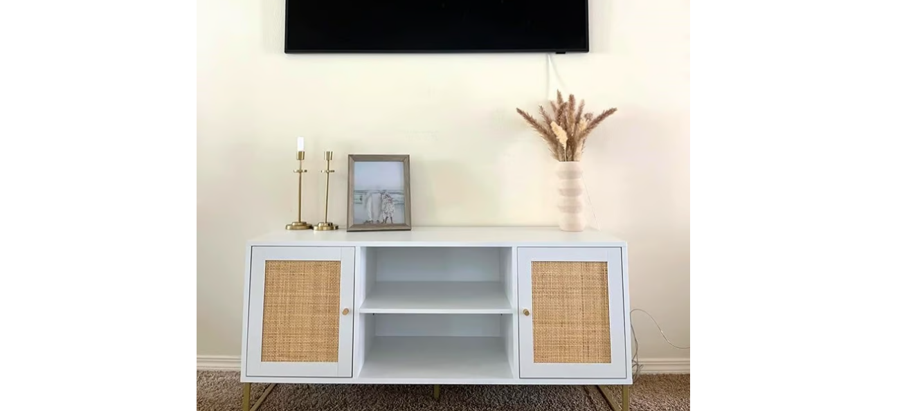 NEW 47&quot;Modern TV Stand, Entertainment Cabinet, Media Console Matte White/Gold