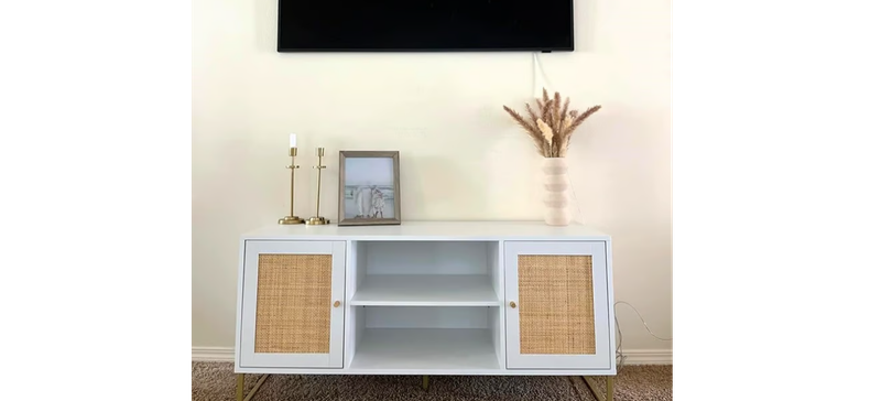 NEW 47&quot;Modern TV Stand, Entertainment Cabinet, Media Console Matte White/Gold