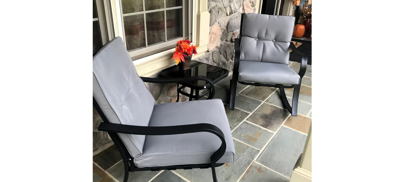 NEW 3 Piece Outdoor Rocking Chairs Bistro Set Patio Furniture Grey Cushion