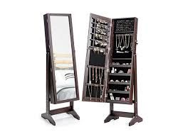 NEW Mirror Jewelry Cabinet Jewelry Organizer Box with Full Length Mirror Brown