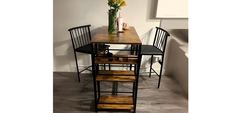 NEW Dining Table Set for 2 with 3 Storage Shelves Kitchen Table and Chairs Brown