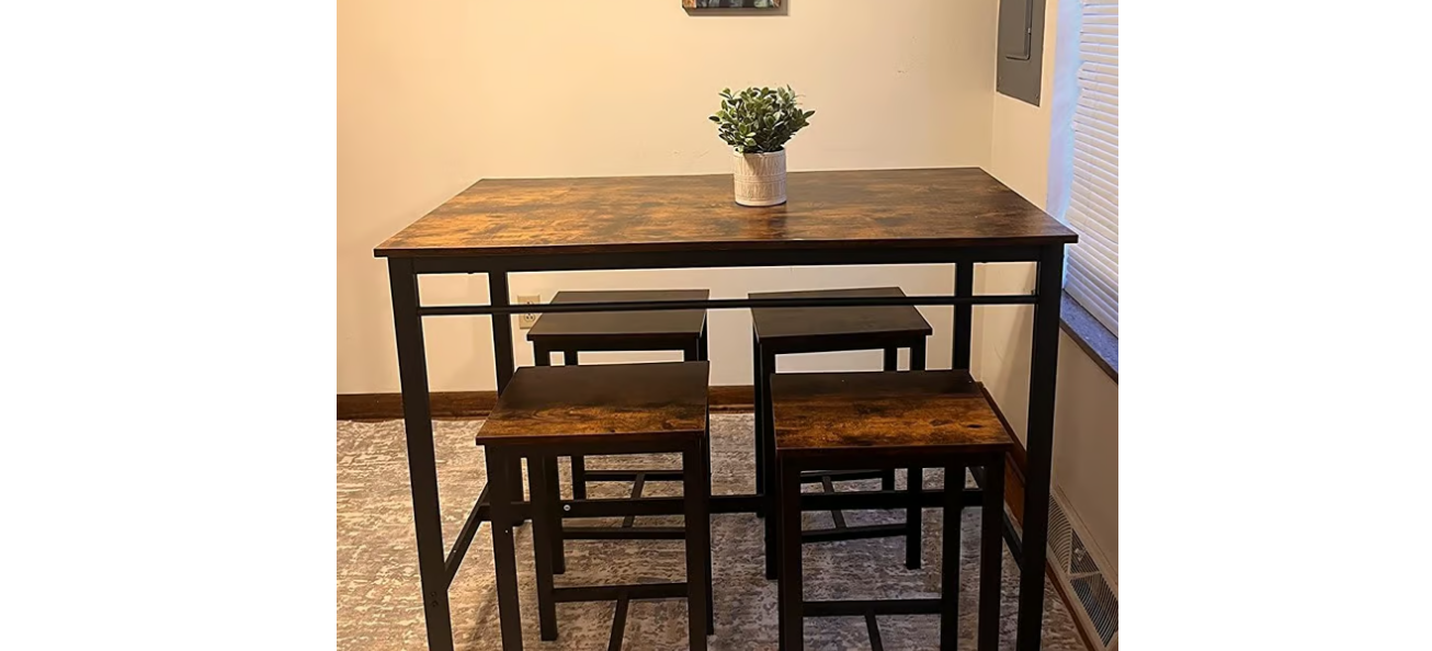 NEW 5 Piece Dining Table Set Counter Height Dinner Table w/ 4 Bar Stool Brown