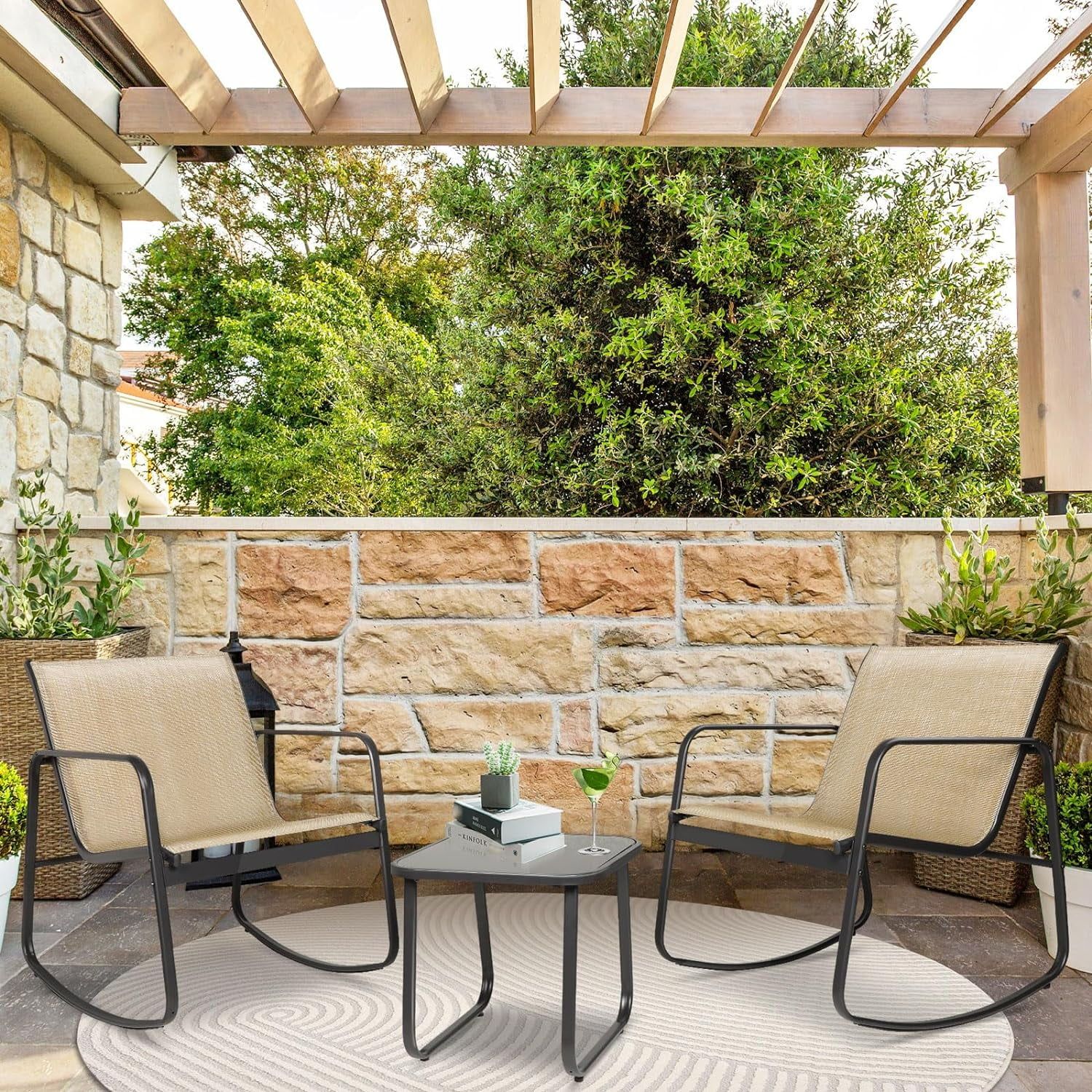 3-Piece Outdoor Rocking Bistro Set