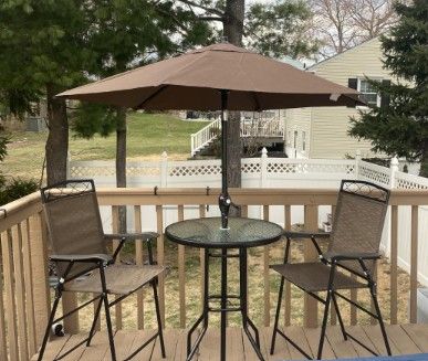 4 Piece Folding Outdoor Patio Pub Dining Table And Chairs Set With 6&#39; Adjustable Tilt Umbrella