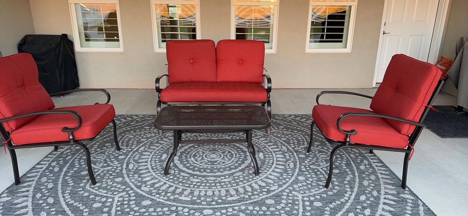 4-PCS Patio Garden Furniture Set W/ 2 Swivel Chairs Loveseat And Coffee Table RE