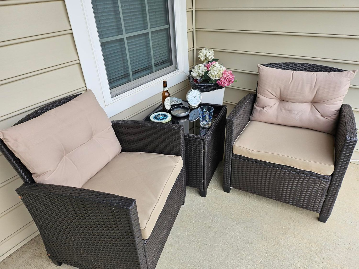 Gymax 3PCS Outdoor Patio Rattan Conversation Set w/ Cushion Coffee Table