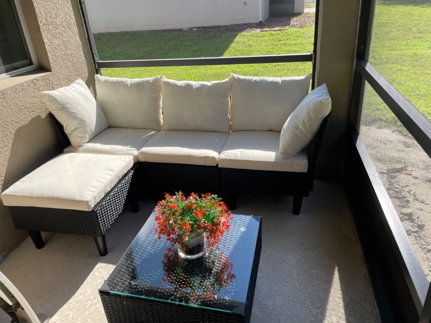 5-Piece Khaki Rattan Sectional Set w/ Cushions | All-Weather Outdoor Sofa Conversation Set