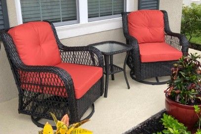 3-Piece Wicker Swivel Rocker Set w/ Glass Table | All-Weather Patio Bistro Furniture