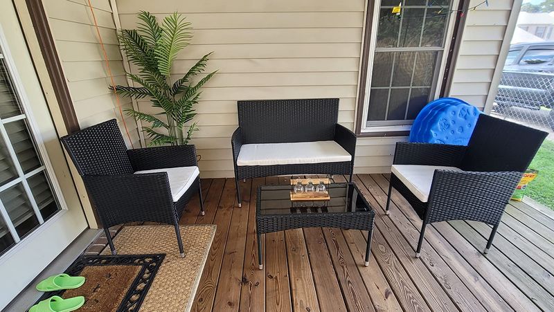 4-Piece Black Wicker Conversation Set w/ Coffee Table | Modern Outdoor Patio Furniture