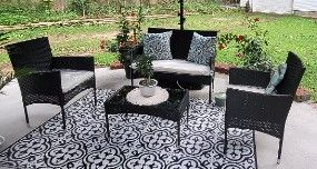 4-Piece Black Wicker Conversation Set w/ Coffee Table | Modern Outdoor Patio Furniture