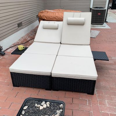2-Pack Black Wicker Chaise Lounges w/ Adjustable Recline &amp; Khaki Cushions | Patio Pool Set