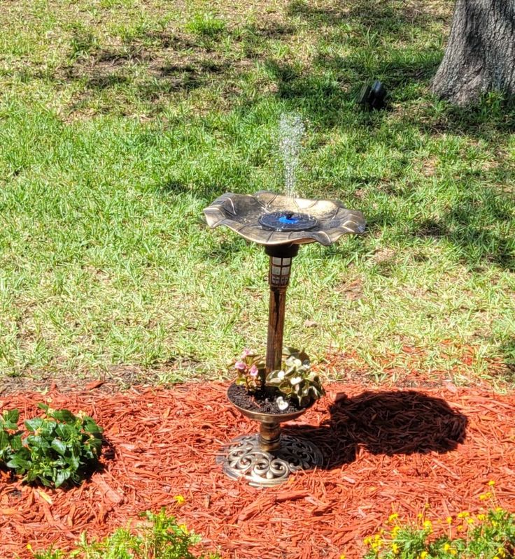 Solar Lighted Bird Bath &amp; Planter Combo | Outdoor Pedestal Garden Fountain